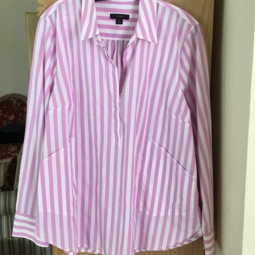 J. Crew Pink and White Vertical-Stripe Button-Front Shirt